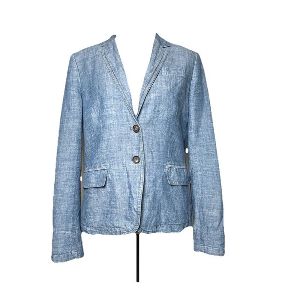 J.Crew Women's Blazer Size 8 Blue Cotton Lined Jacket Notch Lapel Two Button - Picture 1 of 11